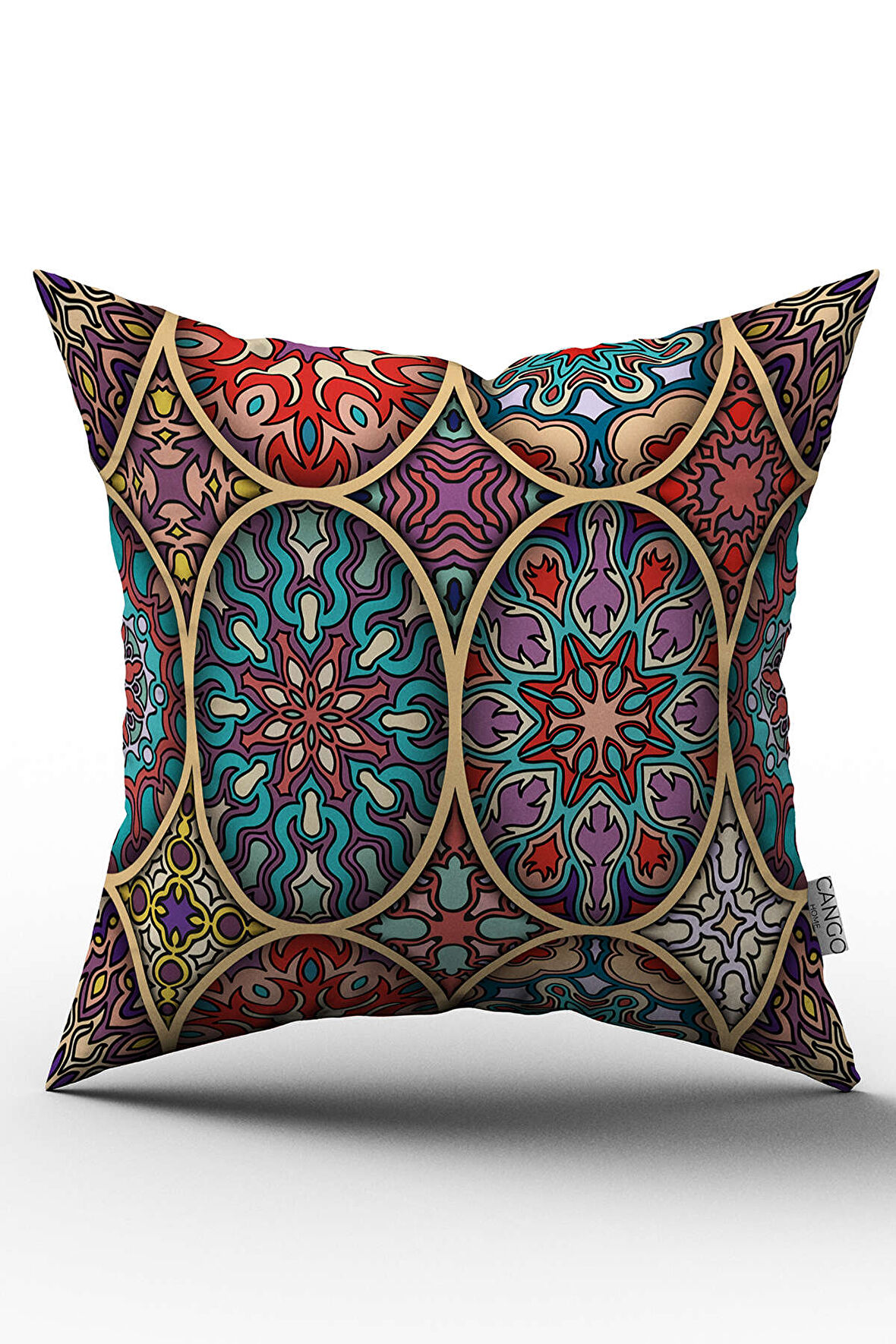 Sarı Çok Renkli Retro Vintage Desenli Dijital Baskılı Kırlent Kılıfı  - OTYK024