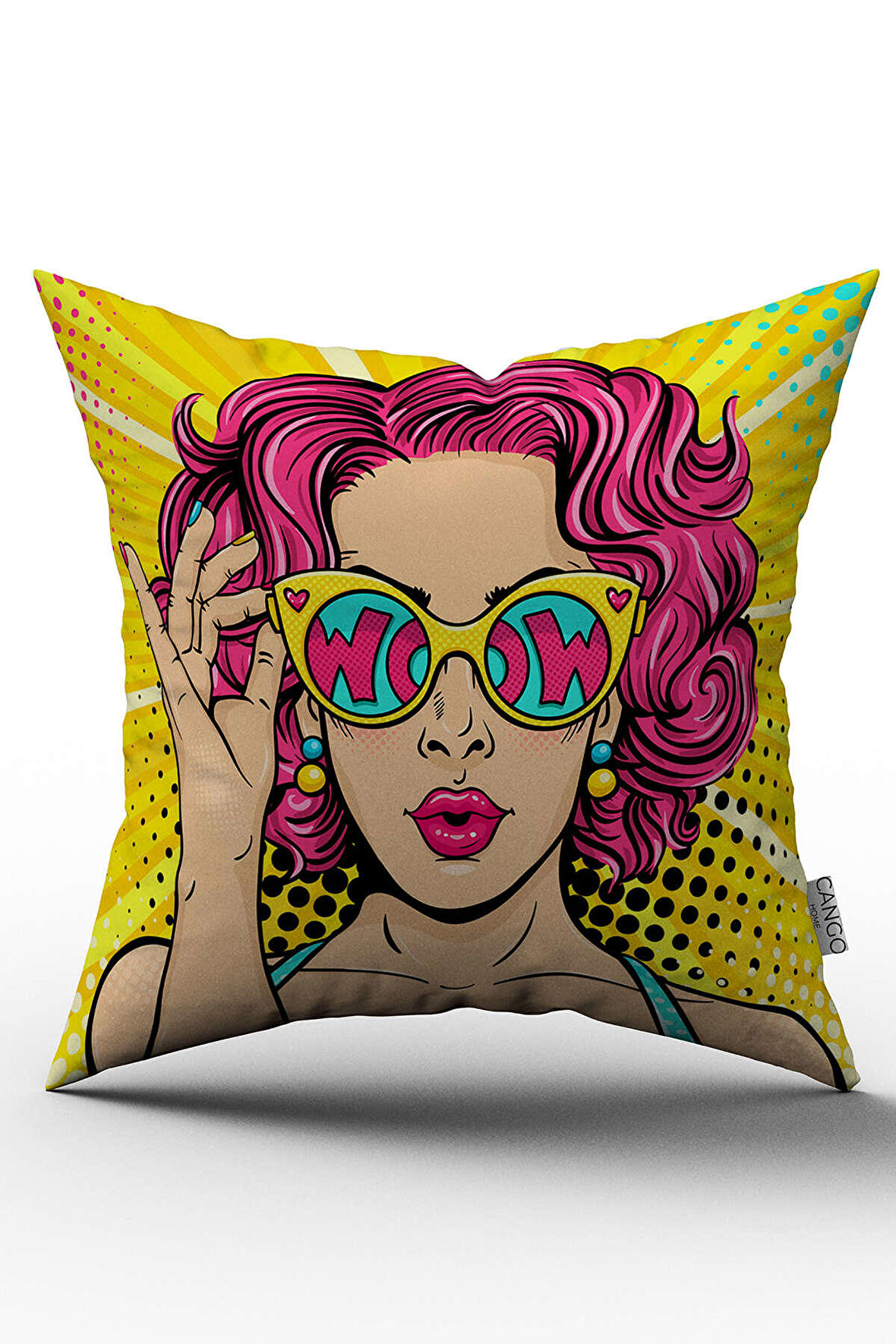 Sarı Popart Kadın Figürlü Dijital Baskı Kırlent Yastık Kılıfı  - CHCCK18
