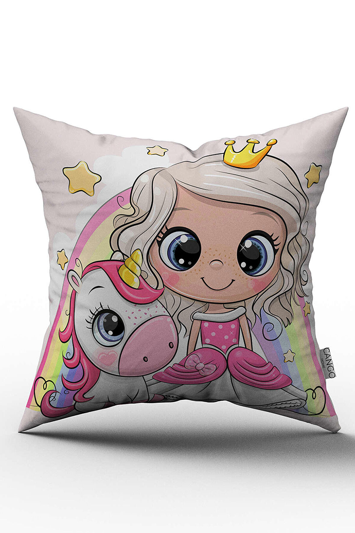 Pembe Unicorn Prenses Dijital Baskılı Çocuk Kırlent Yastık Kılıfı  - CHCCK02