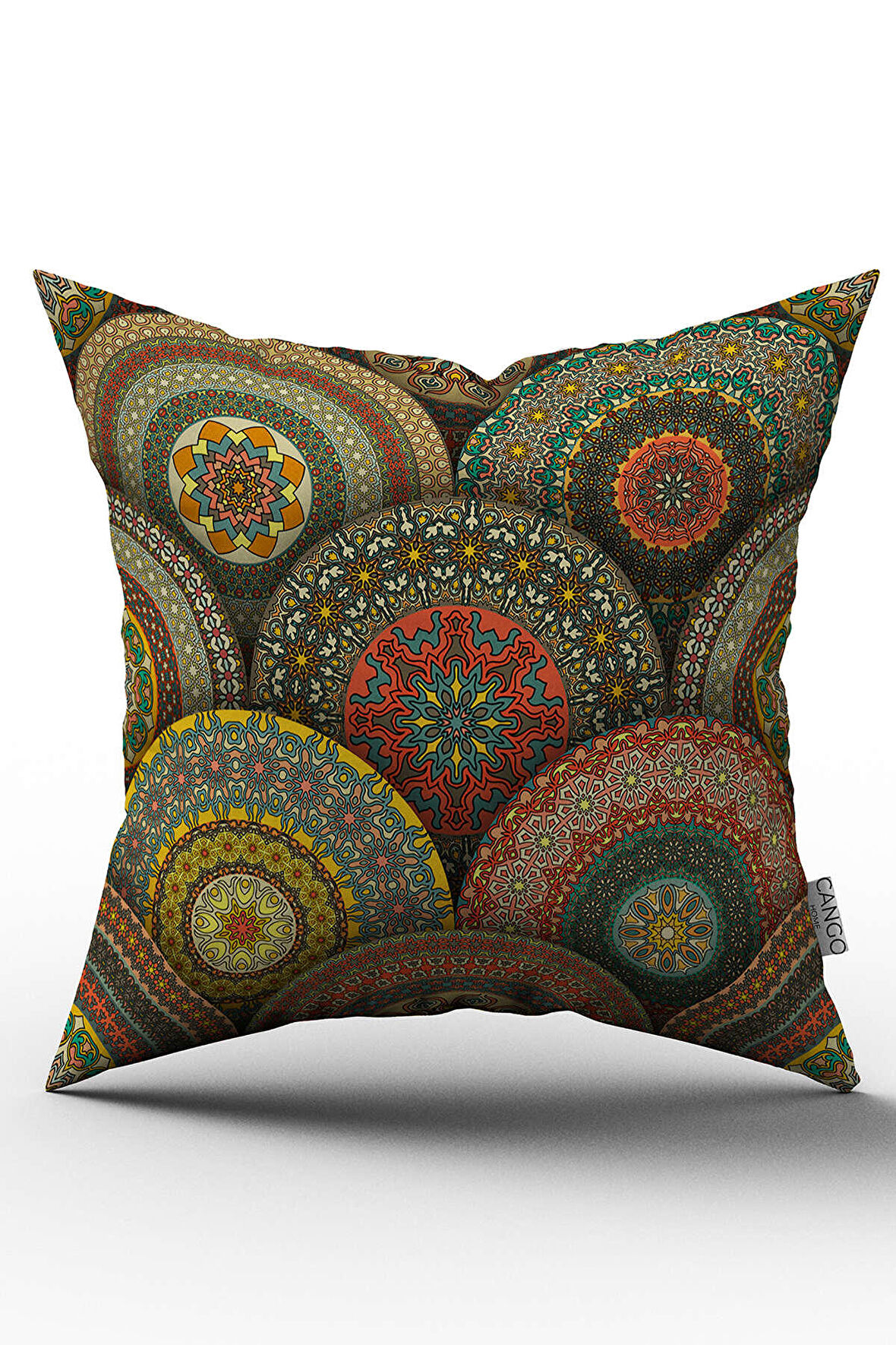 Yeşil Çok Renkli Retro Vintage Desenli Dijital Baskılı Kırlent Kılıfı  - OTYK251