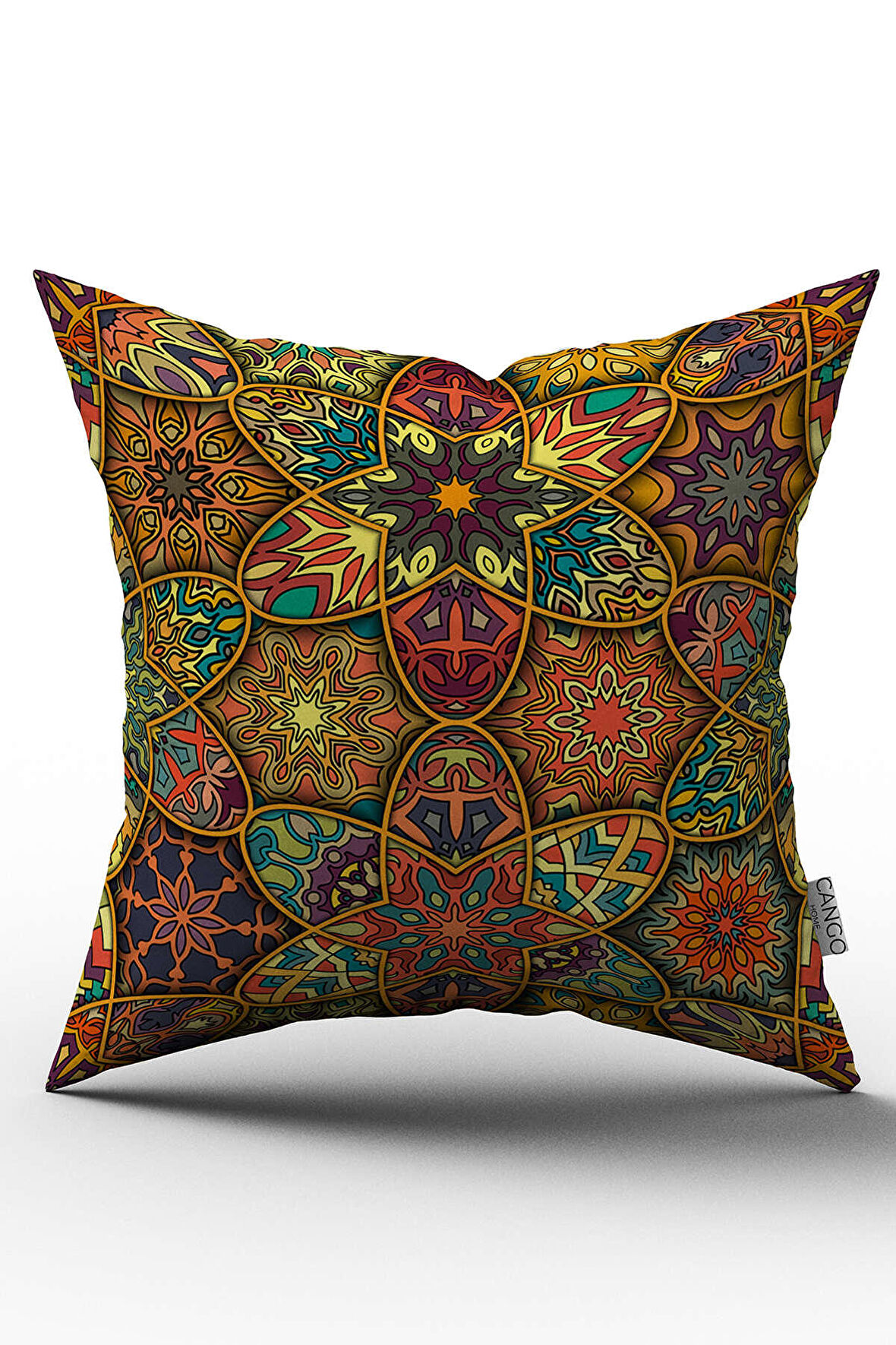 Sarı Çok Renkli Retro Vintage Desenli Dijital Baskılı Kırlent Kılıfı  - OTYK273