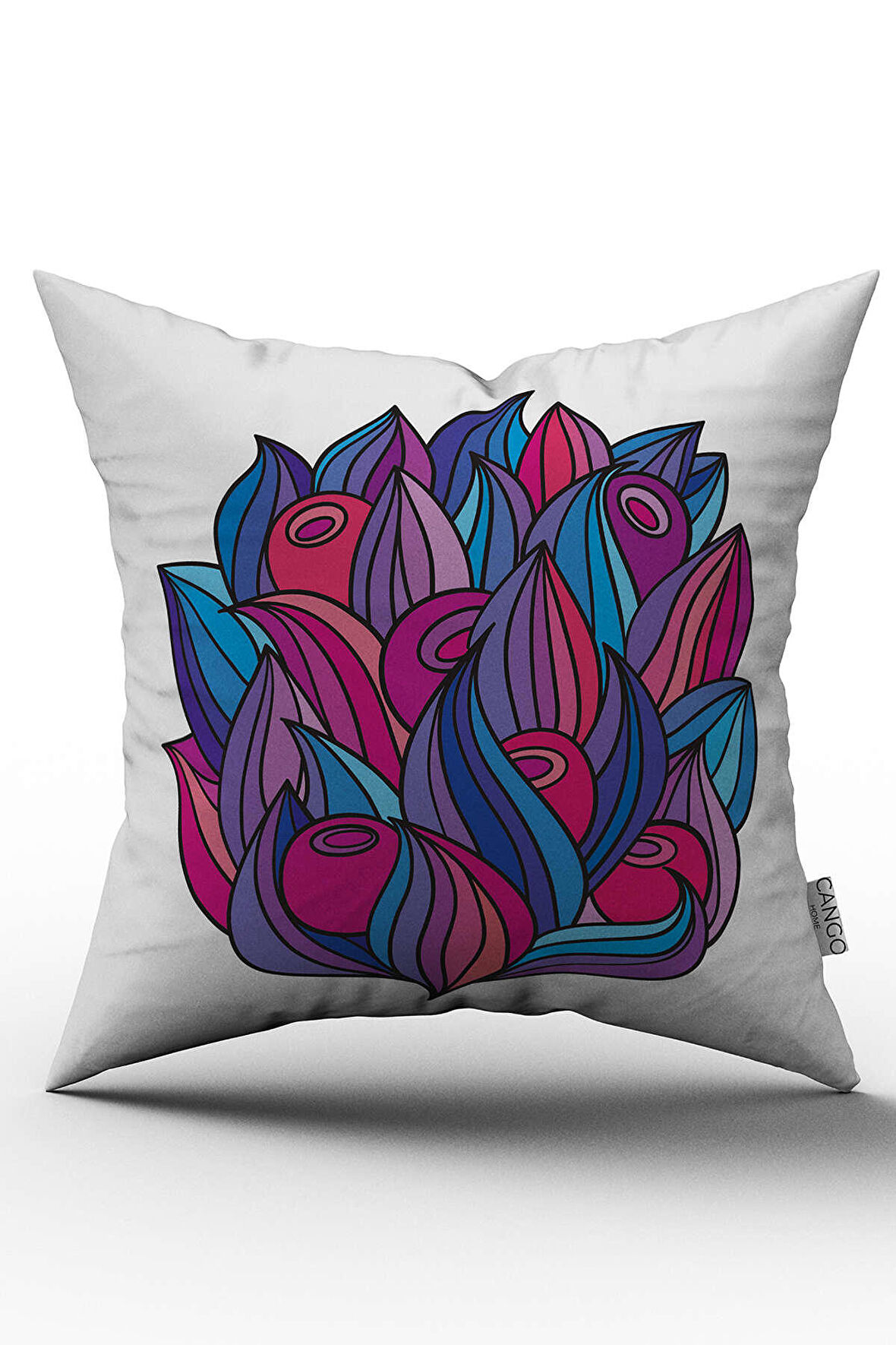 Mavi Pembe Floral Desenli Dijital Baskılı Kırlent Kılıfı  - OTYK474