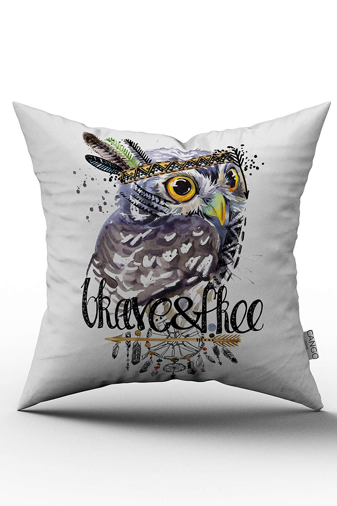 Beyaz Siyah Dekoratif Baykuş Figürlü Dijital Baskılı Kırlent Kılıfı  - OTYK526