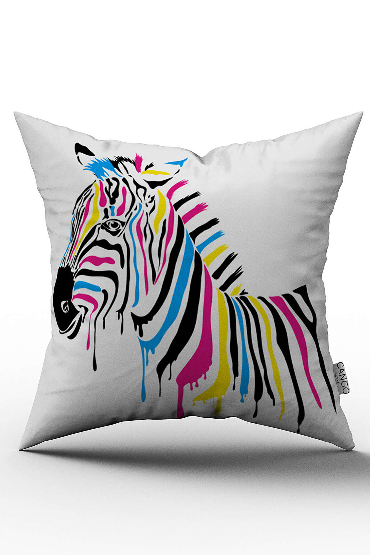 Çift Taraflı Beyaz Çok Renkli Zebra Figürlü Dijital Baskılı Kırlent Kılıfı - OTYK612-CT