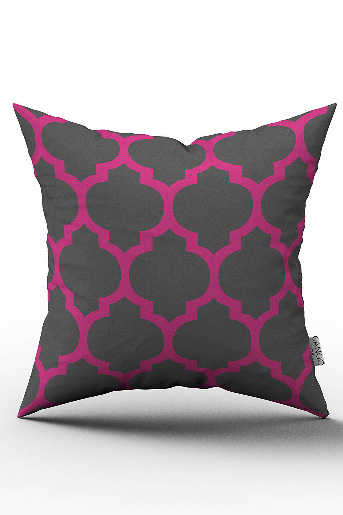 Çift Taraflı Pembe Gri Modern Geometrik Desenli Dijital Baskılı Kırlent Kılıfı - OTYK539-CT