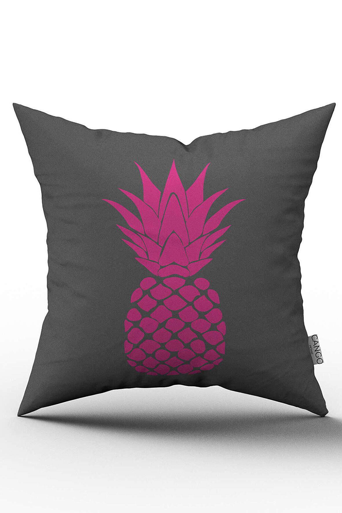 Çift Taraflı Gri Pembe Ananas Desenli Dijital Baskılı Kırlent Kılıfı - OTYK537-CT