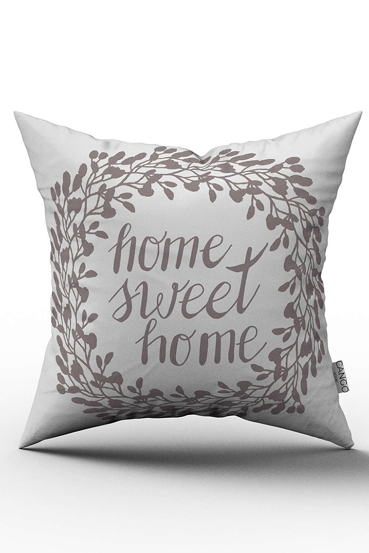 Çift Taraflı Gri Home Sweet Home Yazılı Dijital Baskılı Kırlent Kılıfı - OTYK483-CT