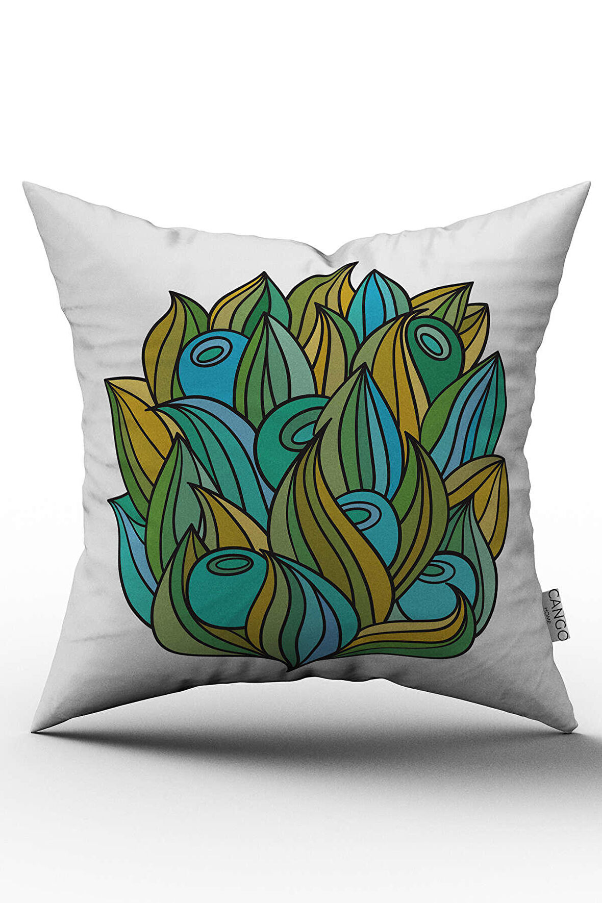 Çift Taraflı Mavi Sarı Floral Desenli Dijital Baskılı Kırlent Kılıfı - OTYK473-CT