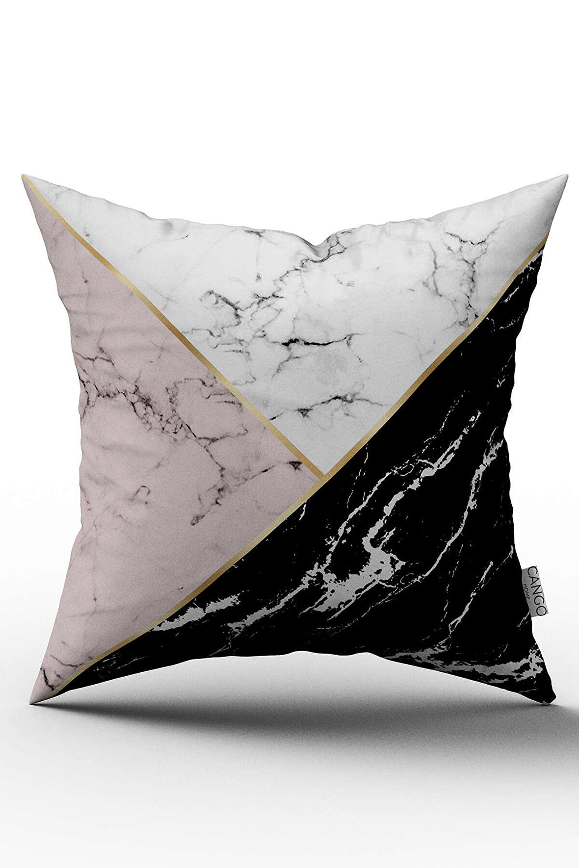 Beyaz Siyah Dekoratif Soyut Mermer Desenli Çift Taraflı Dijital Baskılı Kırlent Kılıfı - YLMS91