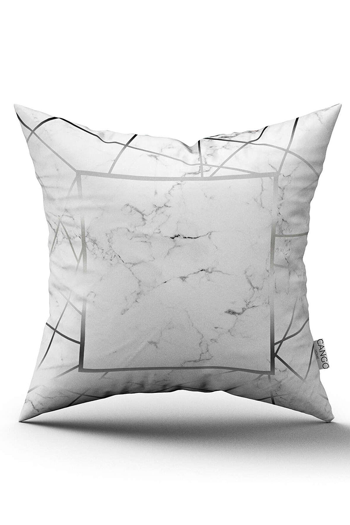 Beyaz Gri Dekoratif Mermer Desenli Çift Taraflı Dijital Baskılı Kırlent Kılıfı - YLMS98