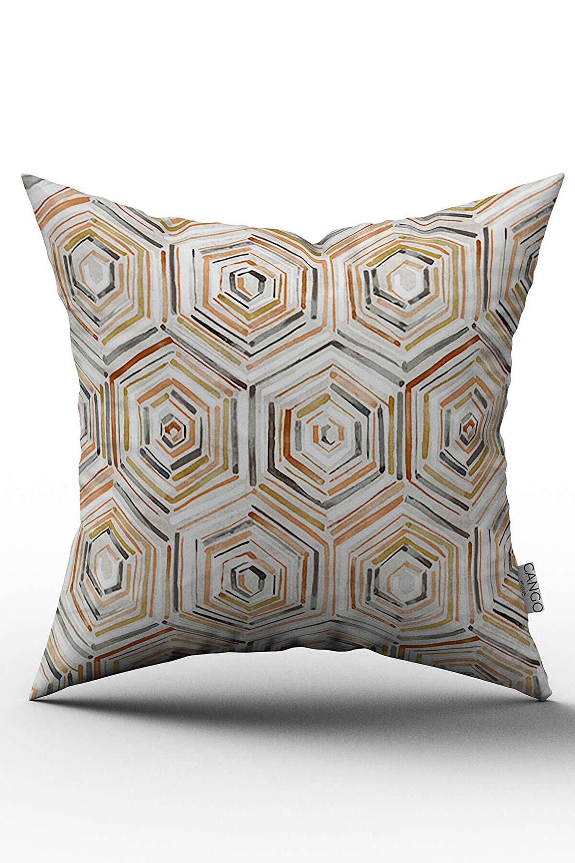 Çift Taraflı Beyaz Turuncu Modern Geometrik Desenli Dijital Baskılı Kırlent Kılıfı - OTYK072-CT