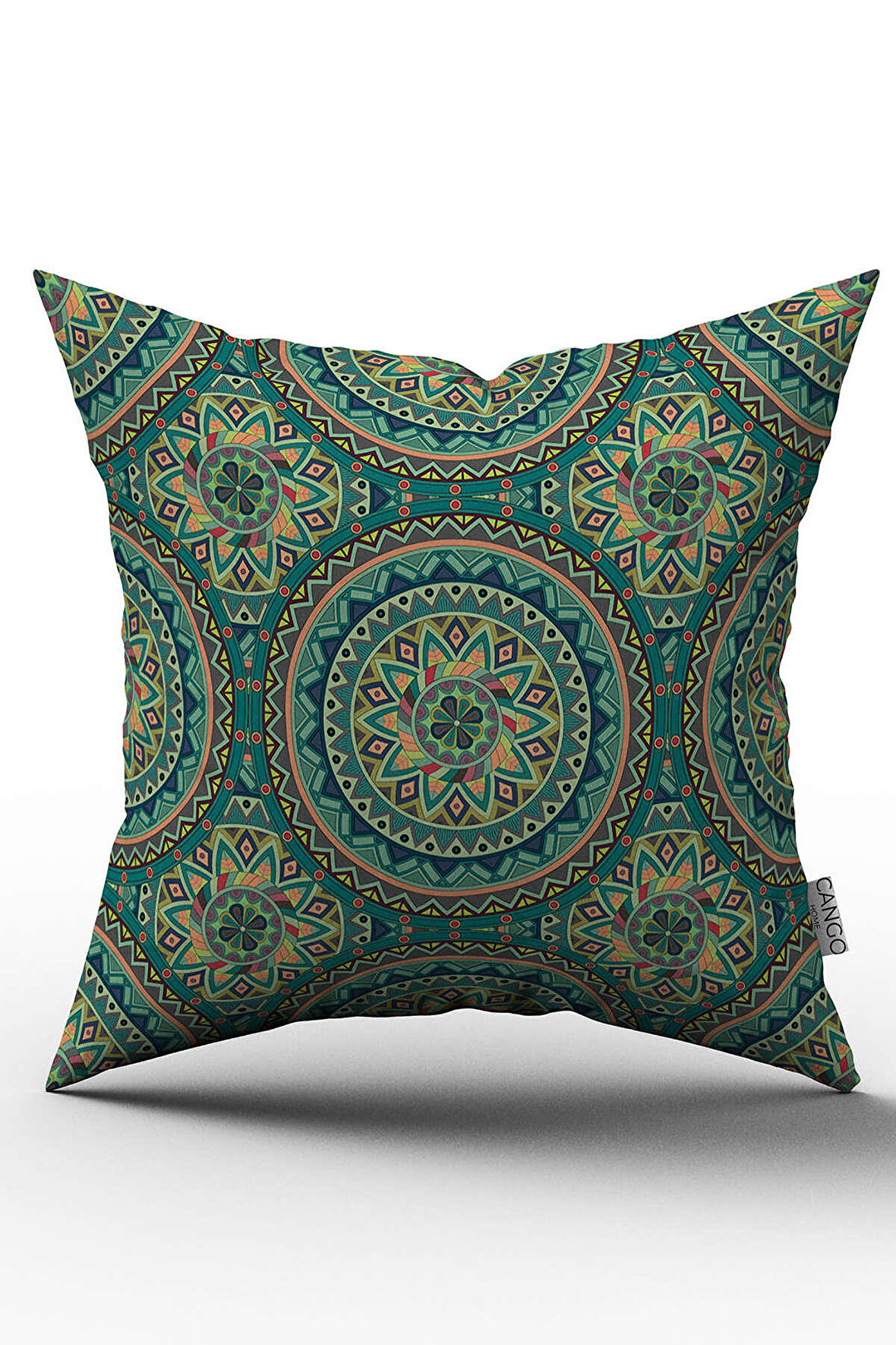 Çift Taraflı Yeşil Sarı Retro Vintage Desenli Dijital Baskılı Kırlent Kılıfı - OTYK049-CT