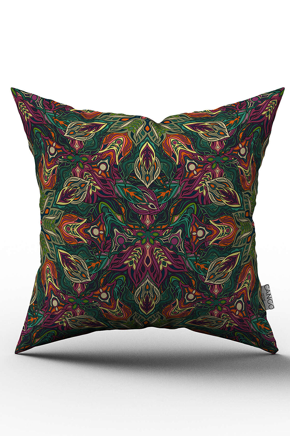Çift Taraflı Yeşil Mor Retro Vintage Desenli Dijital Baskılı Kırlent Kılıfı - OTYK045-CT
