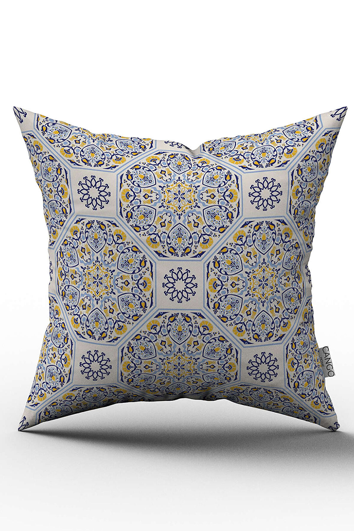 Çift Taraflı Lacivert Sarı Retro Vintage Desenli Dijital Baskılı Kırlent Kılıfı - OTYK031-CT