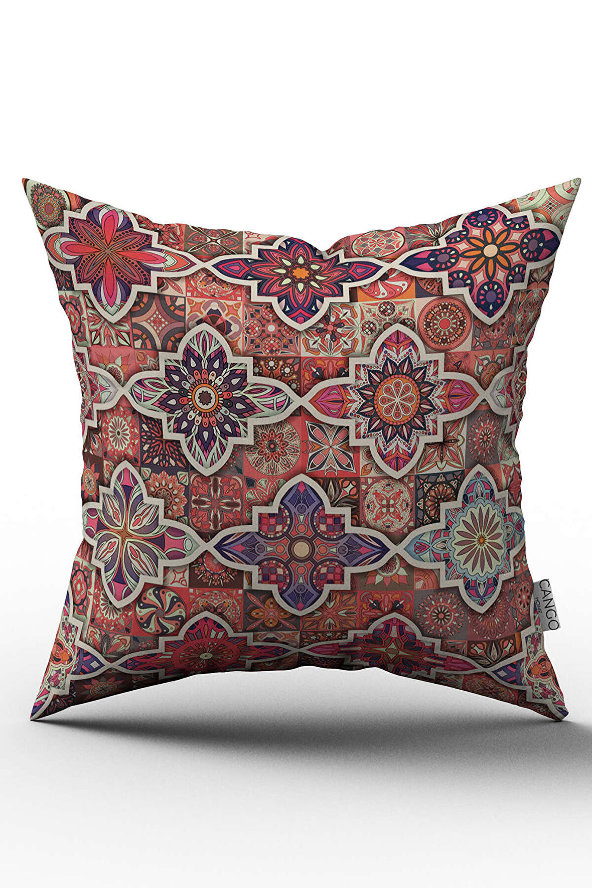 Çift Taraflı Pembe Retro Vintage Desenli Dijital Baskılı Kırlent Kılıfı - OTYK022-CT