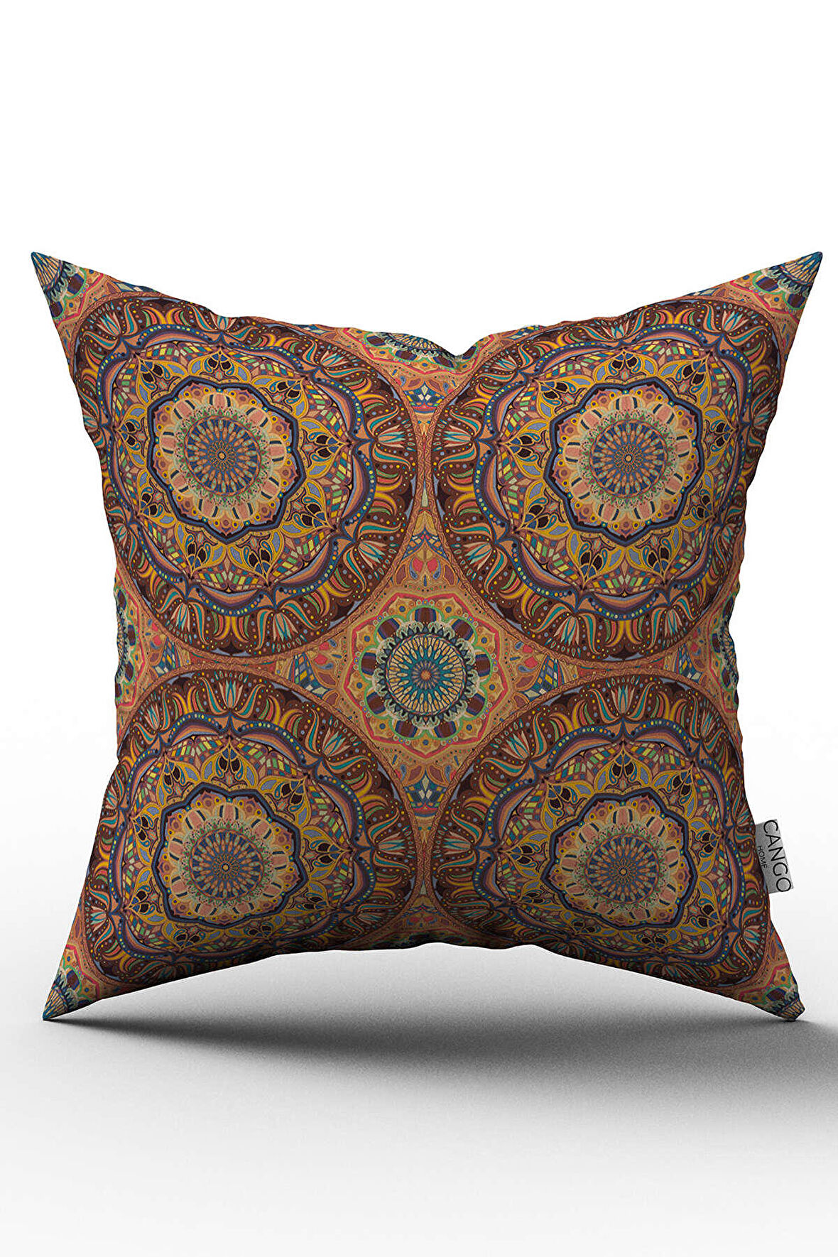 Çift Taraflı Turuncu Etnik Retro Vintage Desenli Dijital Baskılı Kırlent Kılıfı - OTYK014-CT