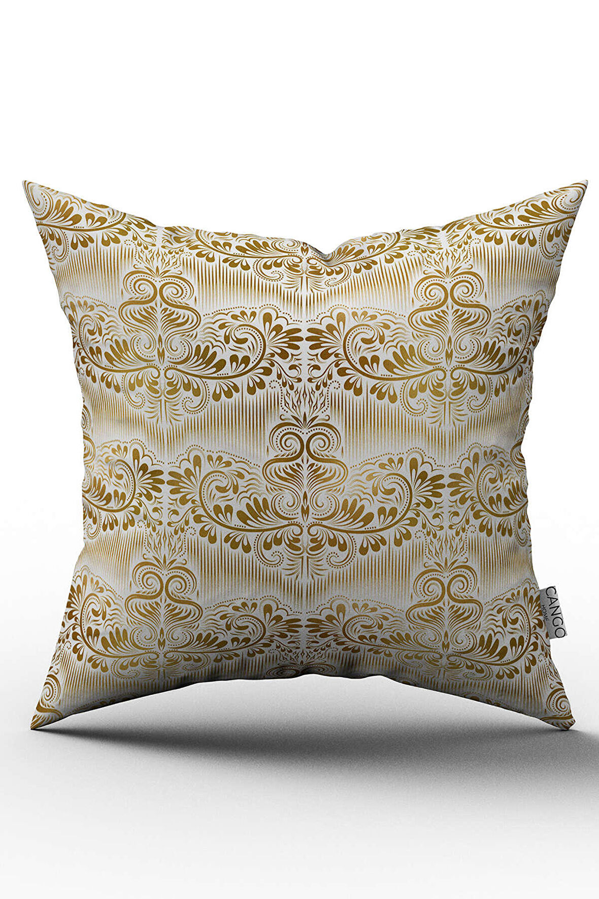 Çift Taraflı Sarı Beyaz Damask Desenli Dijital Baskılı Kırlent Kılıfı - OTYK011-CT