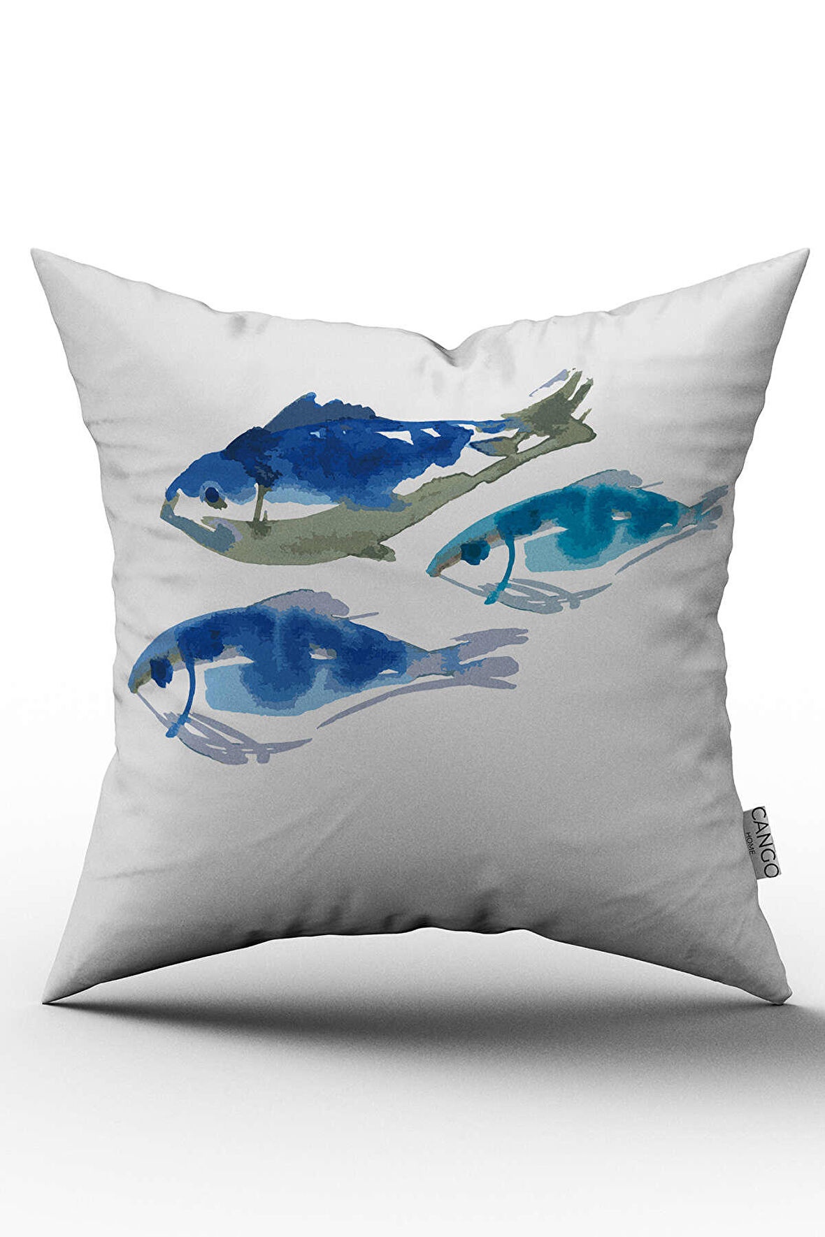 Beyaz Mavi Marin Balık Figürlü Dijital Baskılı Kırlent Kılıfı  - OTYK709