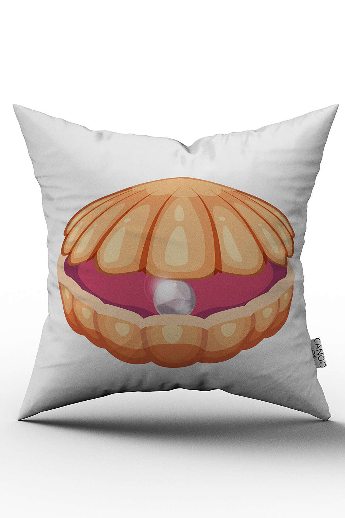 Beyaz Turuncu Deniz Kabuğu  Dijital Baskılı Kırlent Kılıfı  - OTYK769