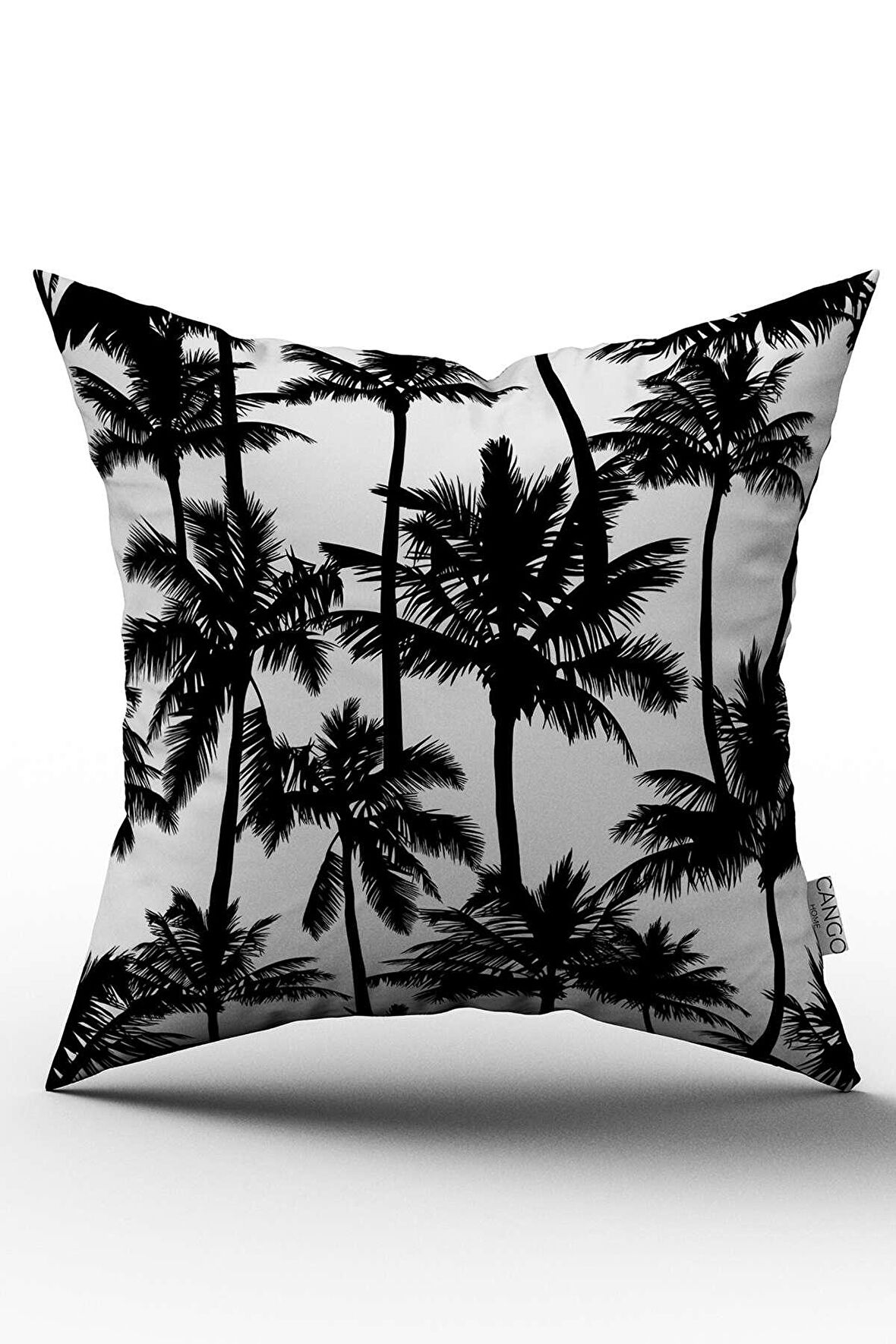 Beyaz Siyah Palmiye Desenli Dijital Baskılı Kırlent Kılıfı  - OTYK806