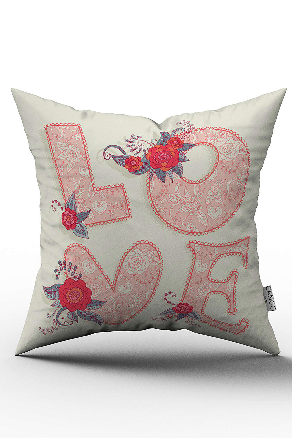 Pembe Love Yazılı Kırlent Yastık Kılıfı - CGH097