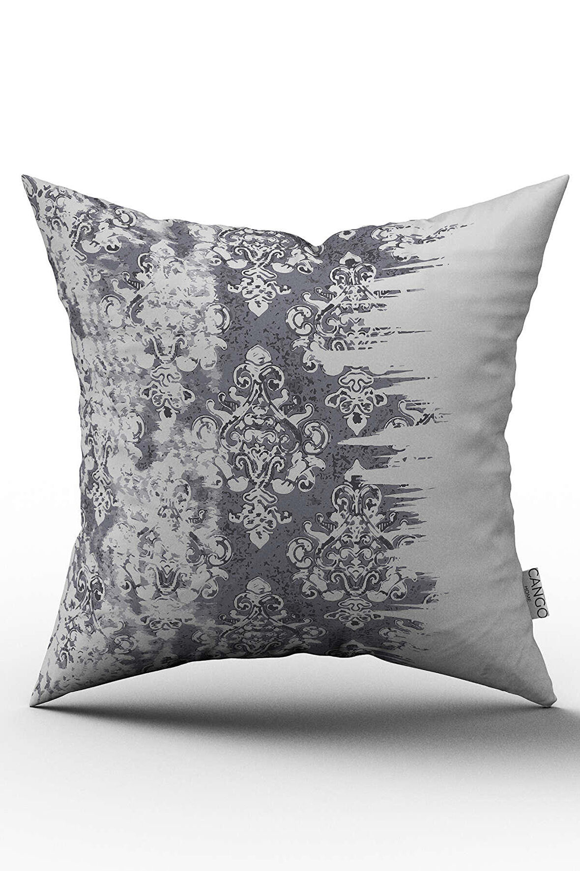 Gri Beyaz Etnik Damask Desenli Kırlent Yastık Kılıfı - CGH113