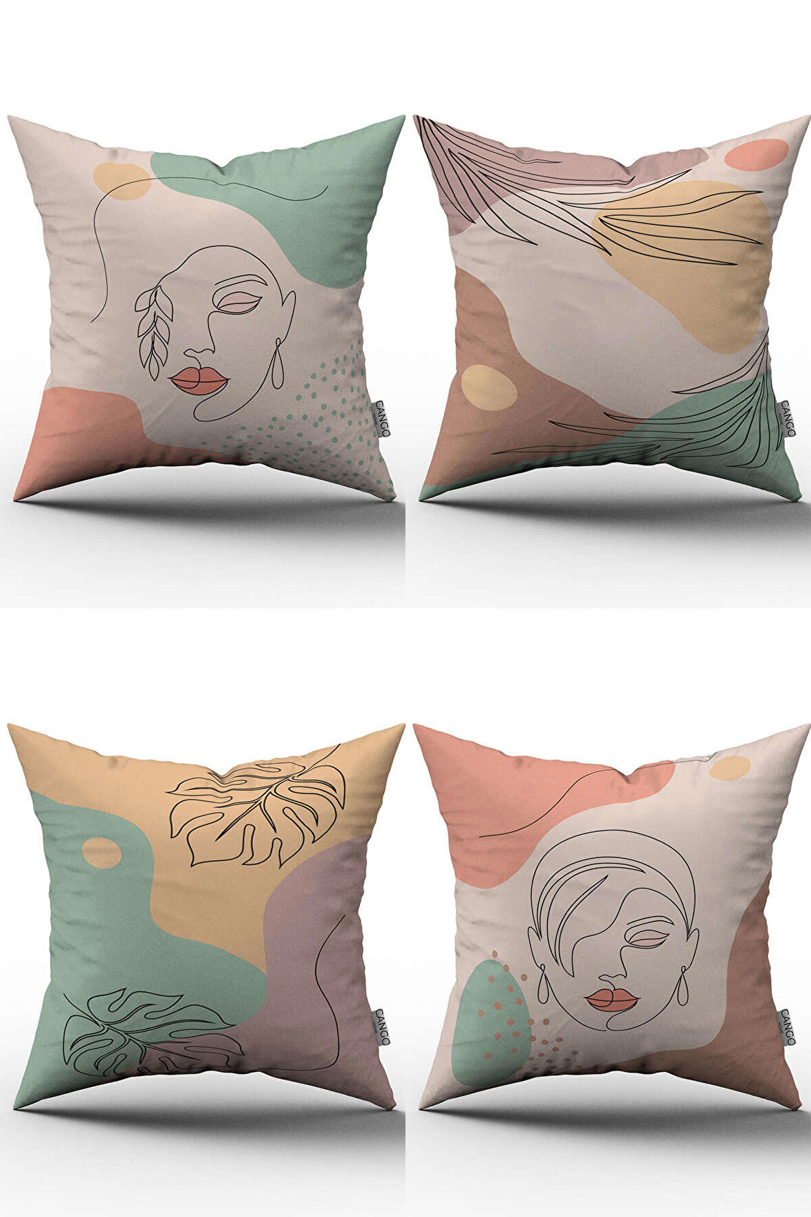 Soyut Portre Desenli 4'lü Dijital Baskılı Kırlent Kılıfı Seti - 4kmbs74