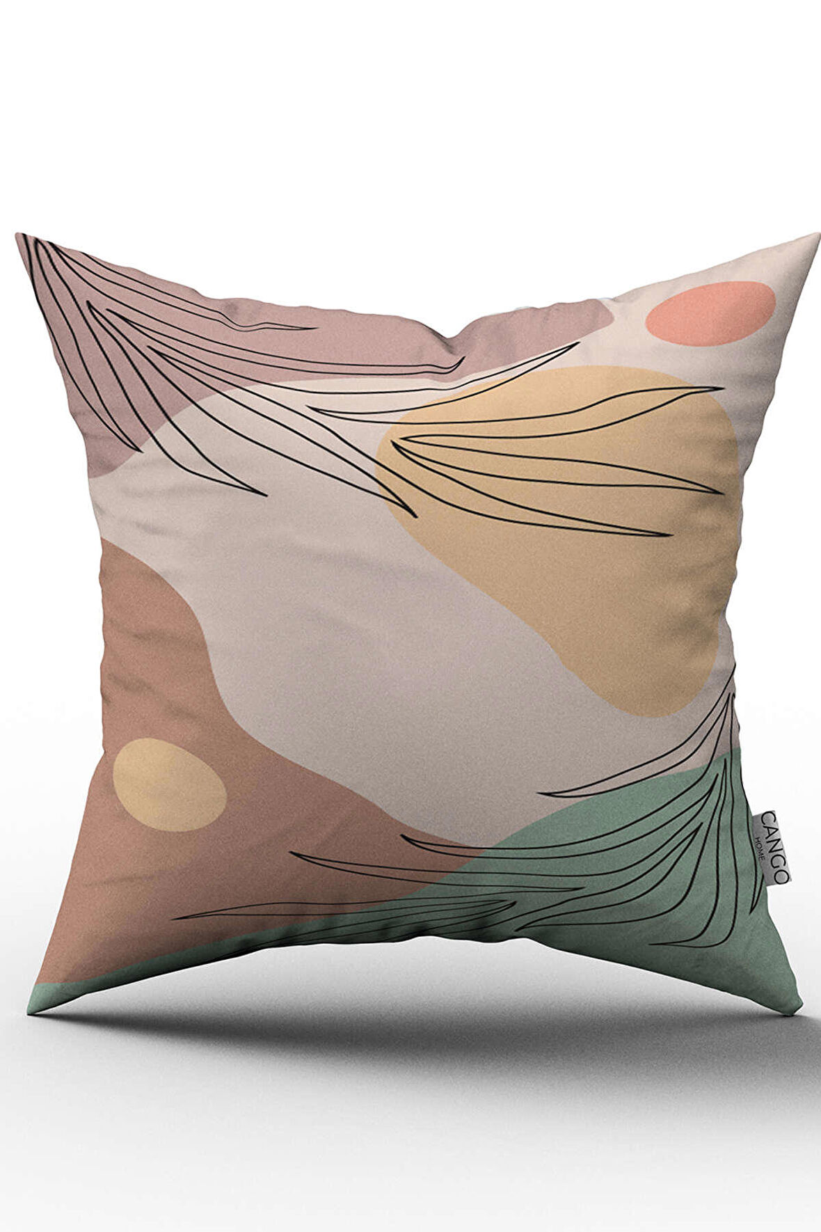 Sarı Yeşil Soyut Modern Yaprak Desenli Dekoratif Kırent Kılıfı - CGH289
