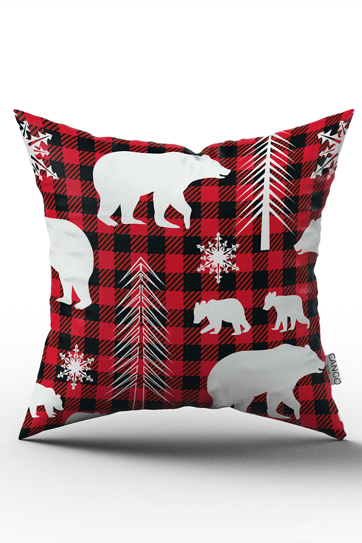 Kırmızı Beyaz Yılbaşı Temalı Dijital Baskılı Kırlent Yastık Kılıfı - CGH328