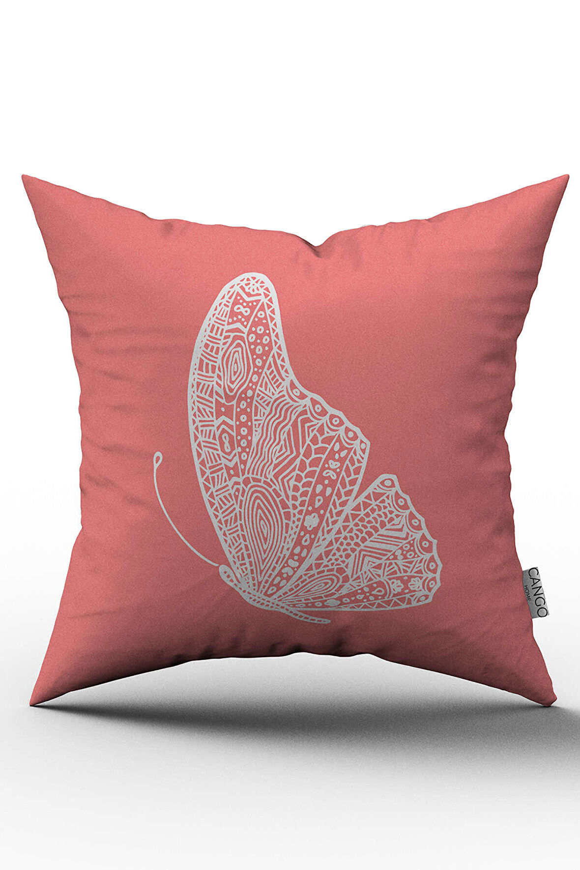 Çift Taraflı Pembe Beyaz Kelebek Desenli Dijital Baskılı Kırlent Kılıfı - OTYK808-CT