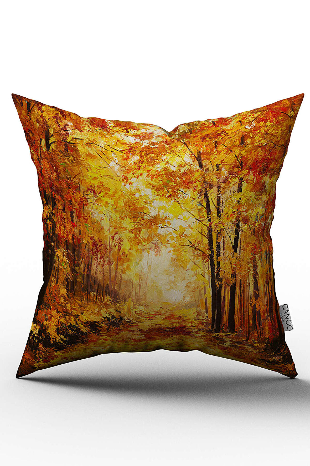 Çift Taraflı Turuncu Kahverengi Sonbahar Orman Manzaralı Dijital Baskılı Kırlent Kılıfı - OTYK710-CT