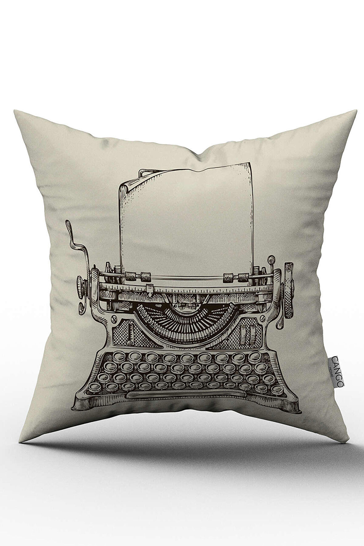 Çift Taraflı Kahverengi Vintage Retro Daktilo Dijital Baskılı Kırlent Kılıfı - OTYK704-CT