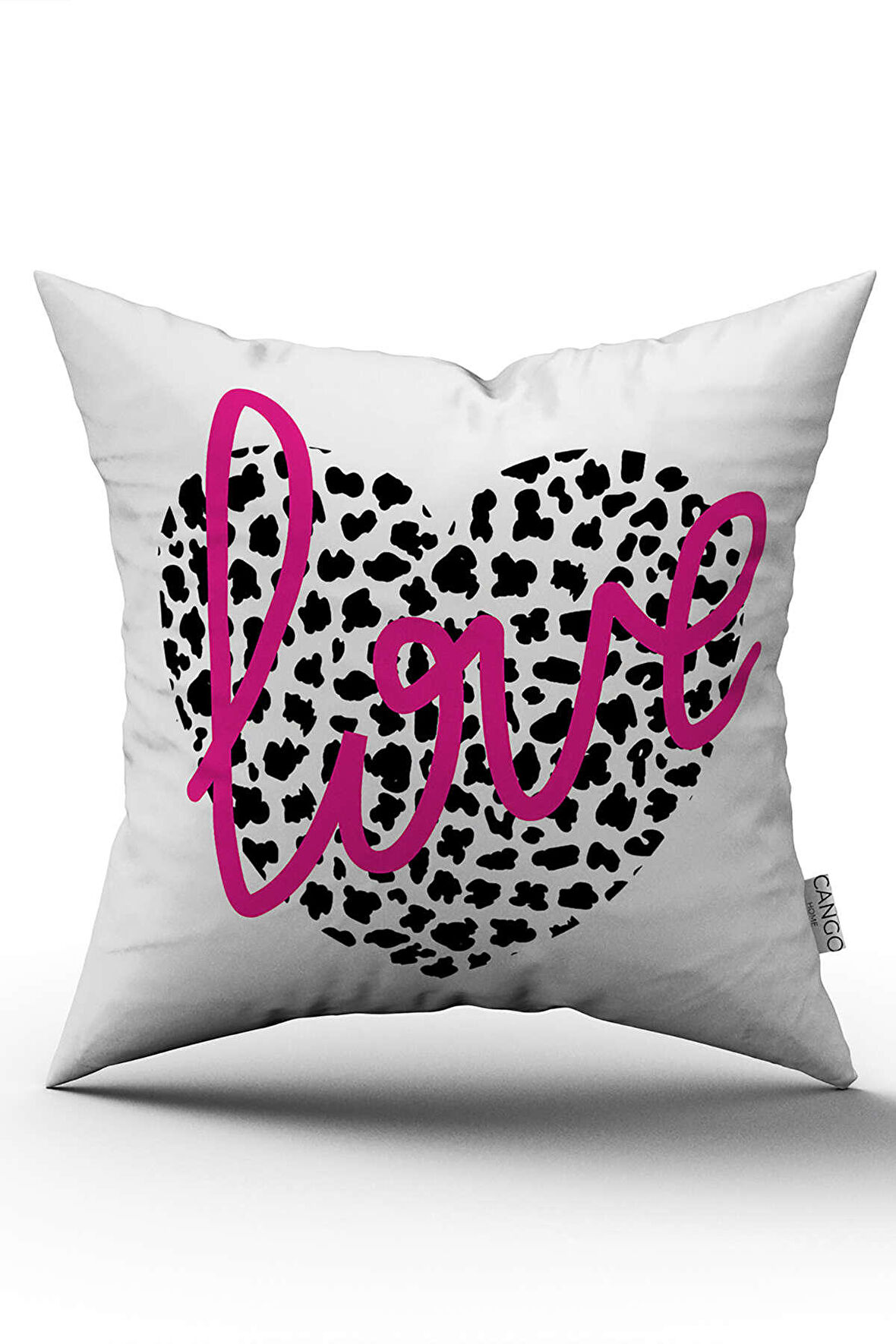Çift Taraflı Beyaz Pembe Love Yazılı Dekoratif Dijital Baskı Kırlent Yastık Kılıfı - CGH485-CT