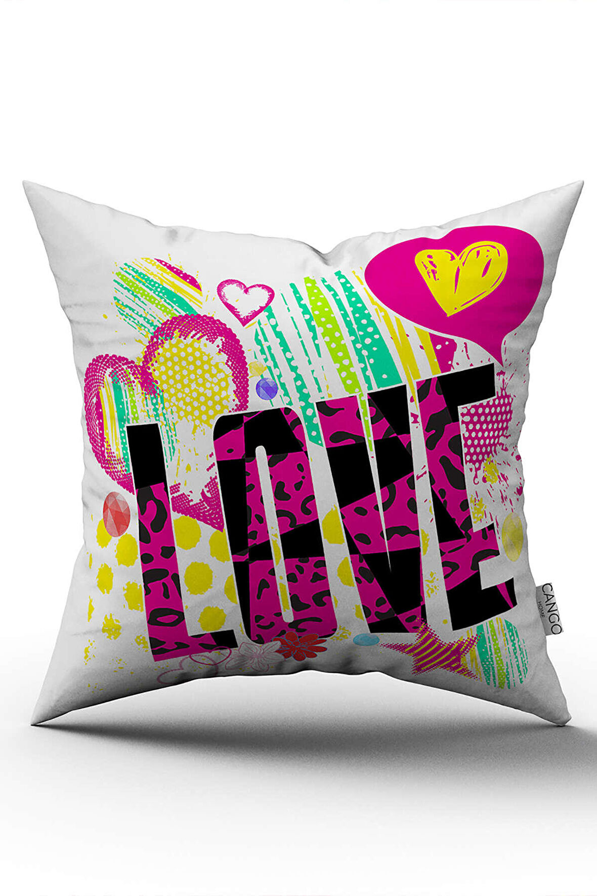 Çift Taraflı Beyaz Siyah Love Yazılı Dijital Baskı Kırlent Yastık Kılıfı - CGH451-CT