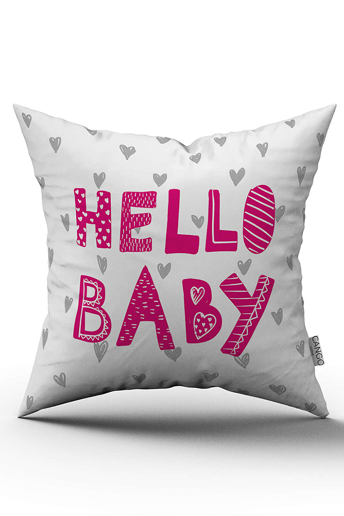 Çift Taraflı Beyaz Pembe Hello Baby Yazılı Dijital Baskı Kırlent Yastık Kılıfı - CGH398-CT