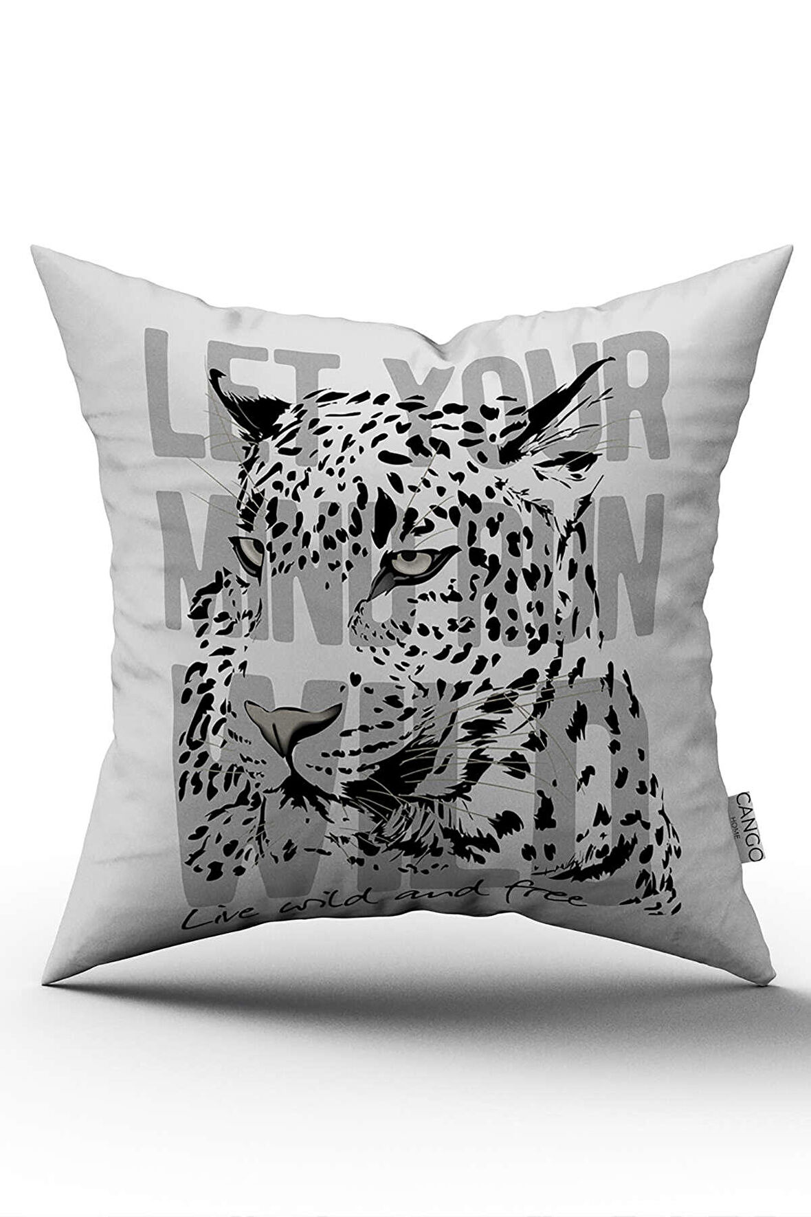 Çift Taraflı Beyaz Siyah Leopar Figürlü Yazılı Dijital Baskı Kırlent Yastık Kılıfı - CGH375-CT
