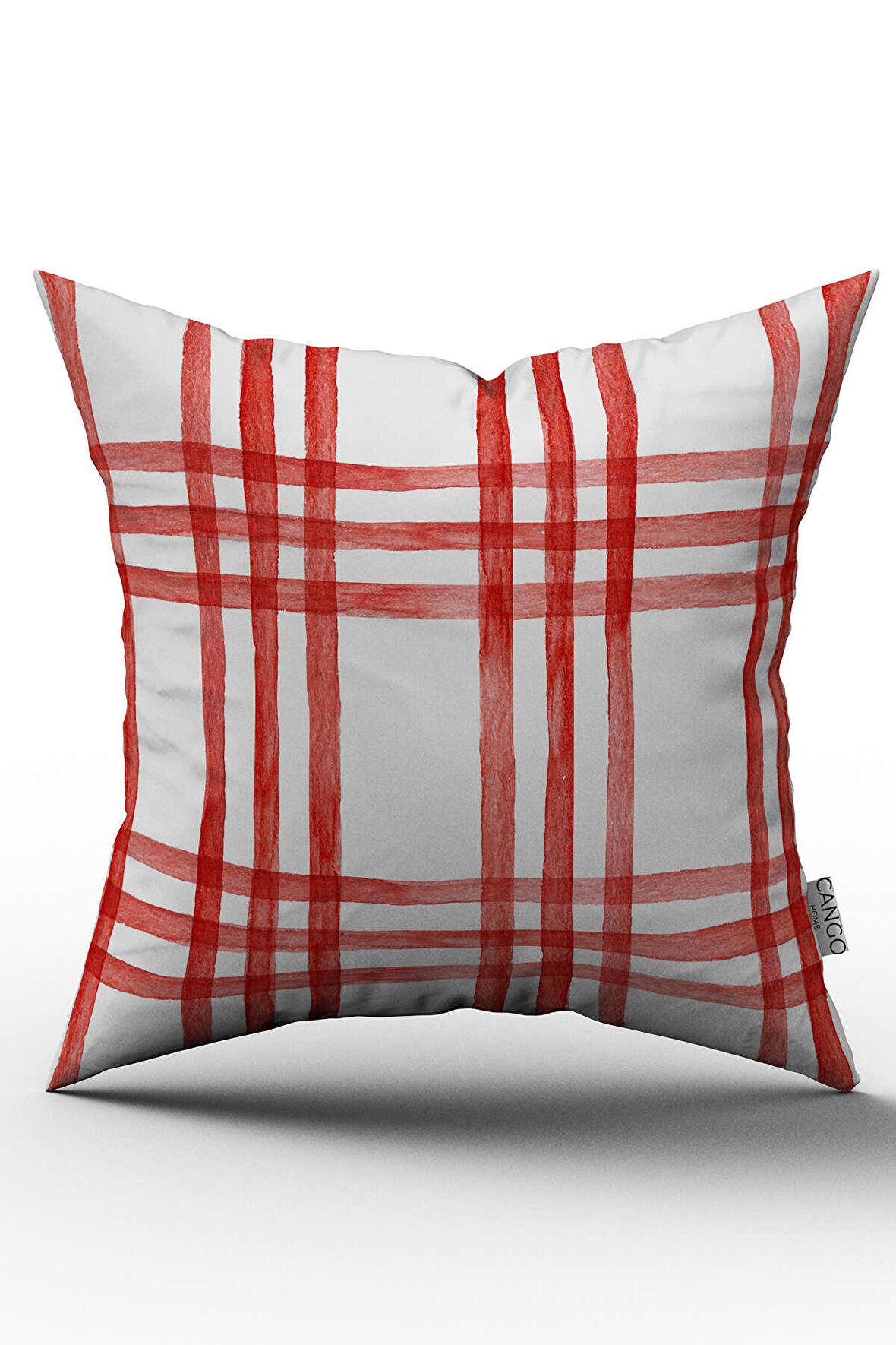 Çift Taraflı Beyaz Kırmızı Kareli Kırlent Yastık Kılıfı - CGH254-CT