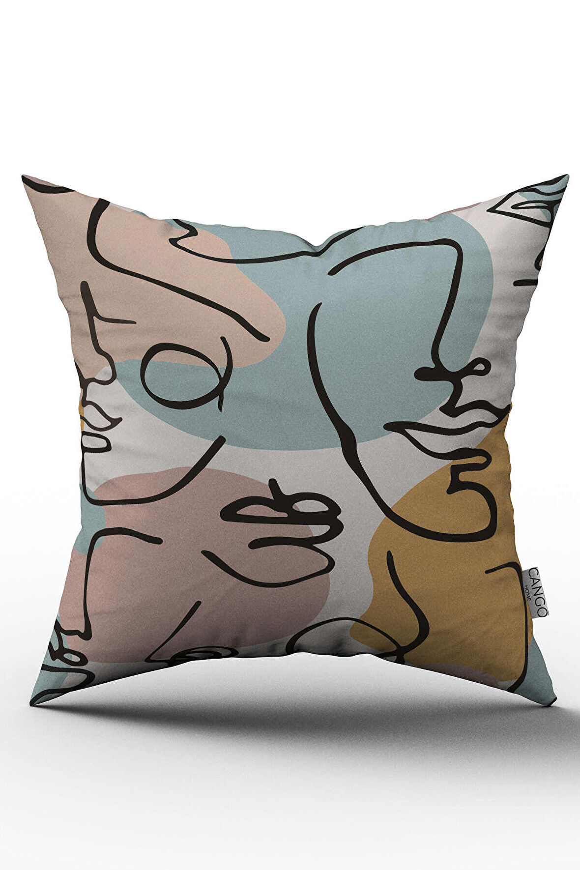 Çift Taraflı Siyah Krem Modern Figürlü Kırlent Yastık Kılıfı - CGH149-CT