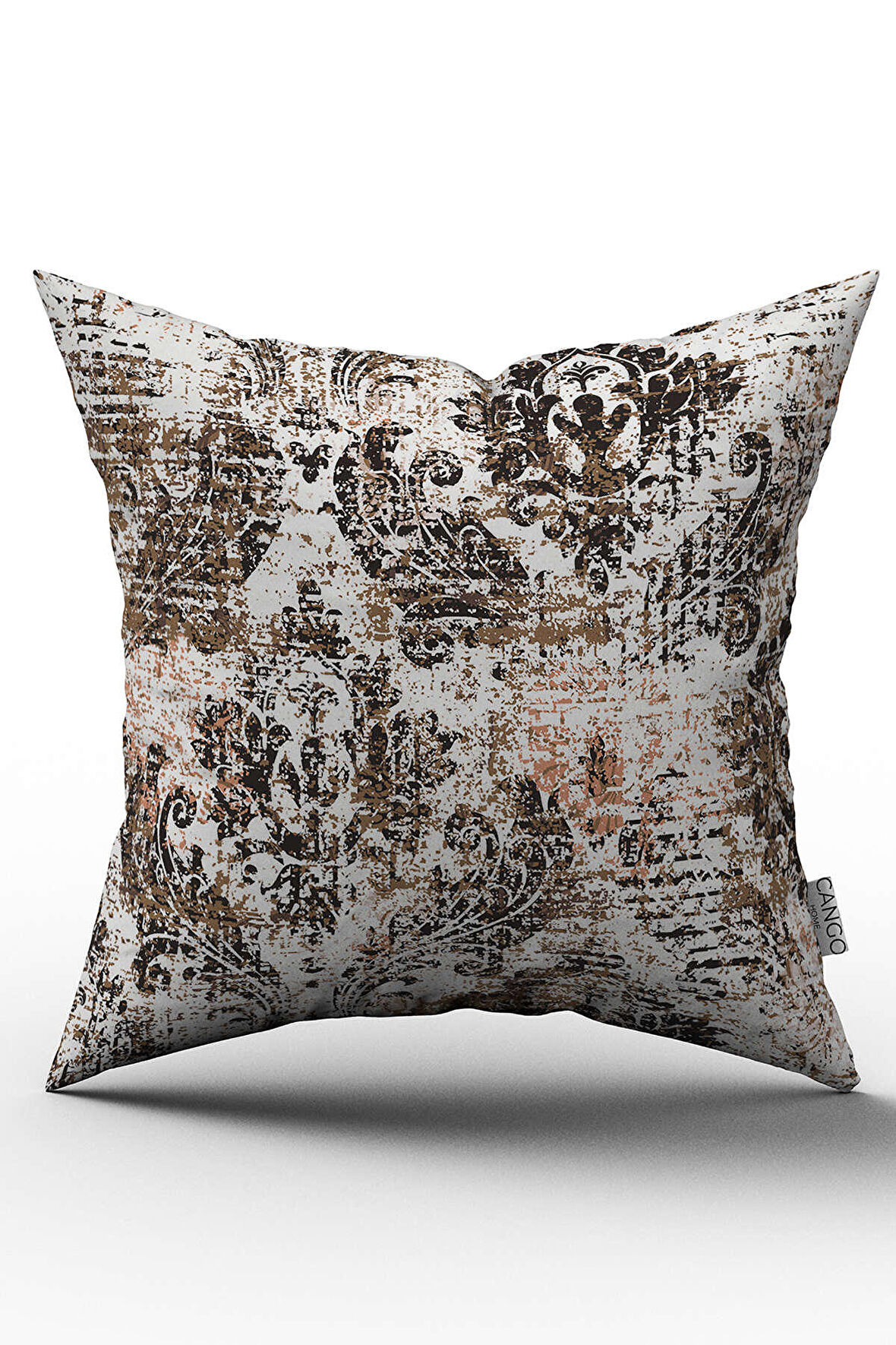 Çift Taraflı Beyaz Kahverengi Damask Desenli Kırlent Yastık Kılıfı - CGH118-CT