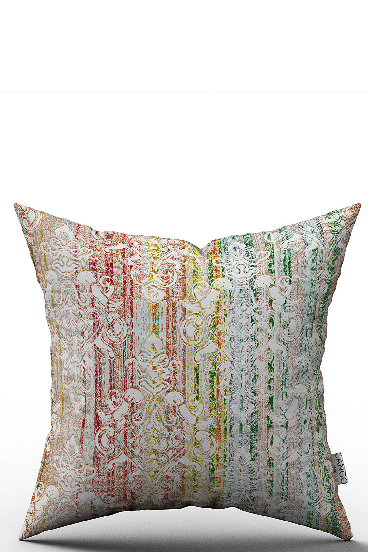 Çift Taraflı Beyaz Çok Renkli Damask Desenli Kırlent Yastık Kılıfı - CGH067-CT