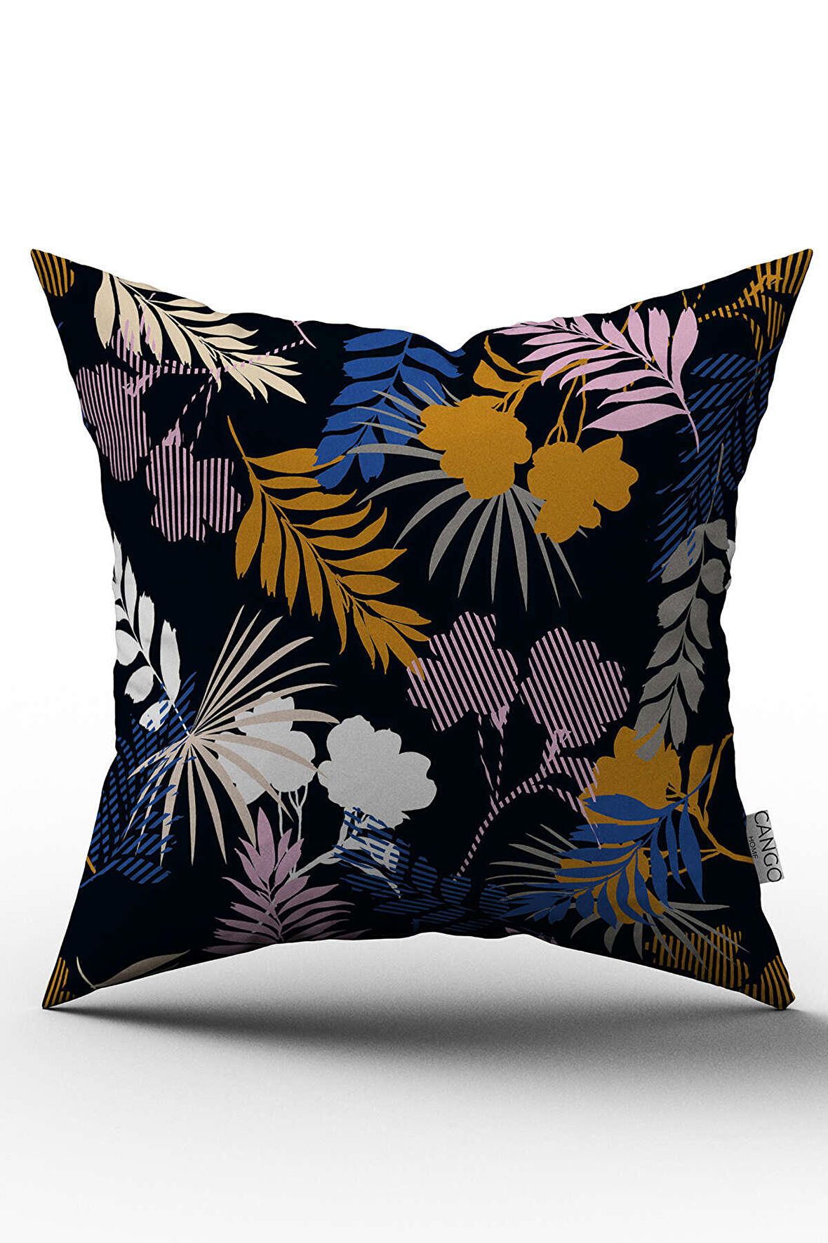 Çift Taraflı Siyah Pembe Tropikal Çiçekli Kırlent Yastık Kılıfı - CGH035-CT