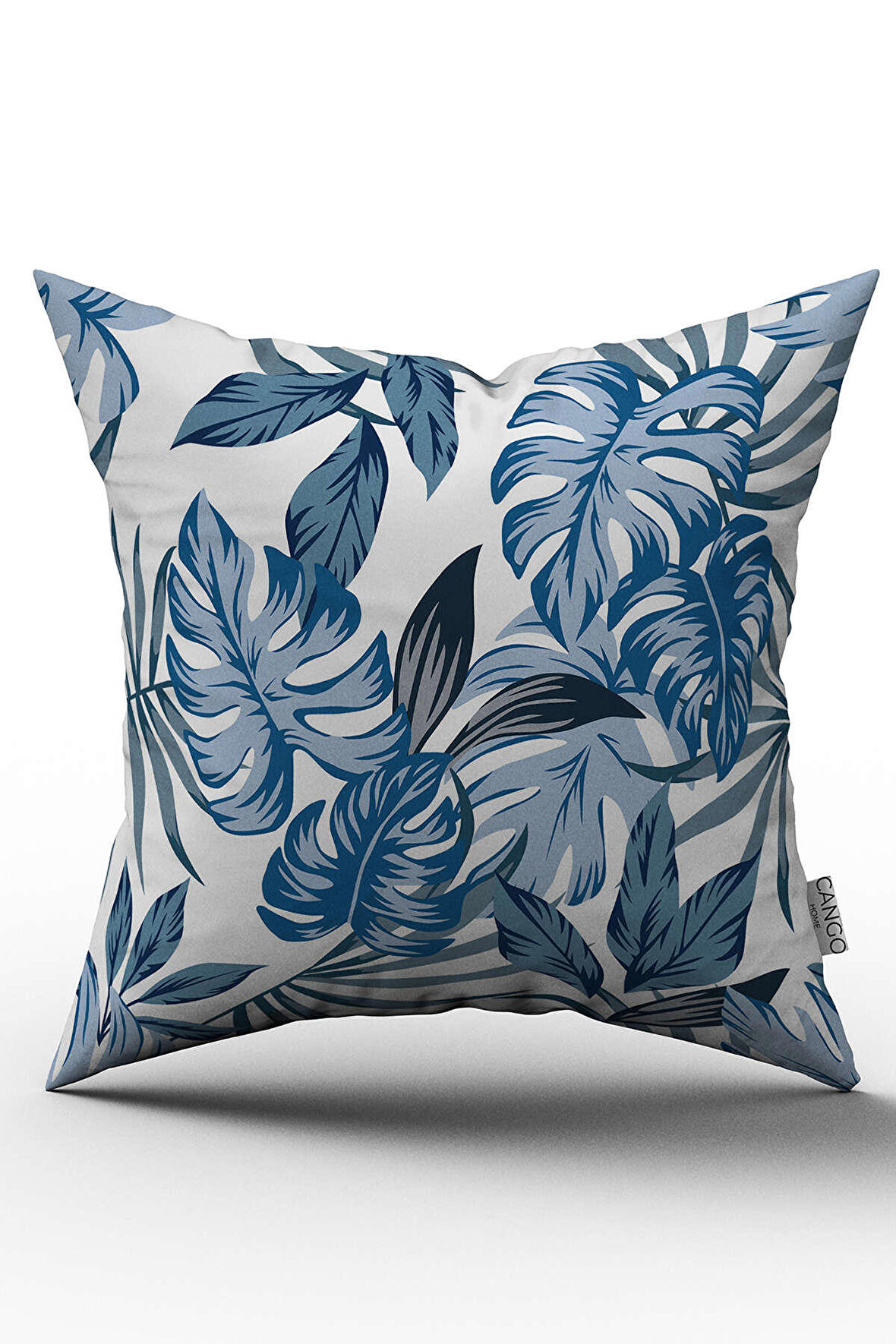 Çift Taraflı Mavi Beyaz Tropikal Yaprak Desenli Kırlent Yastık Kılıfı - CGH020-CT