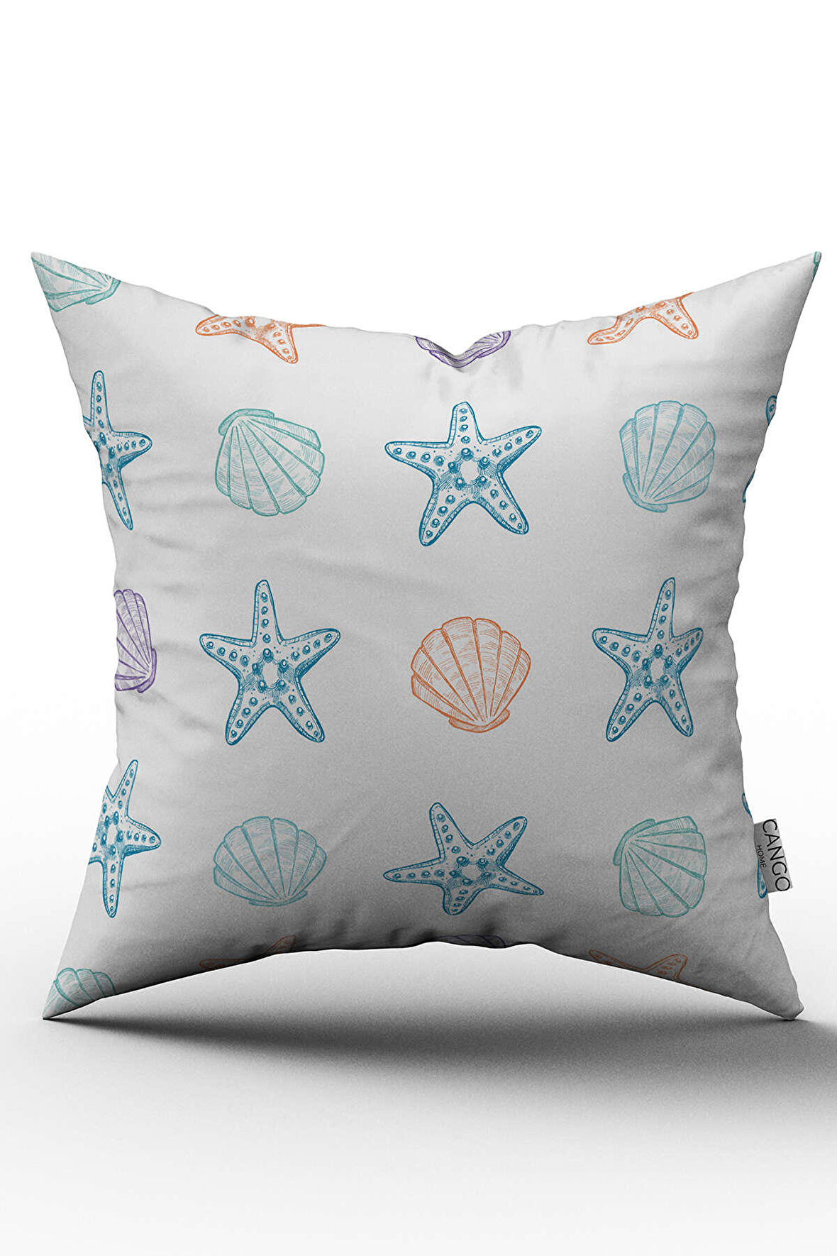 Çift Taraflı Beyaz Mavi Deniz Yıldızı İstridye Desenli Kırlent Yastık Kılıfı - CGH008-CT