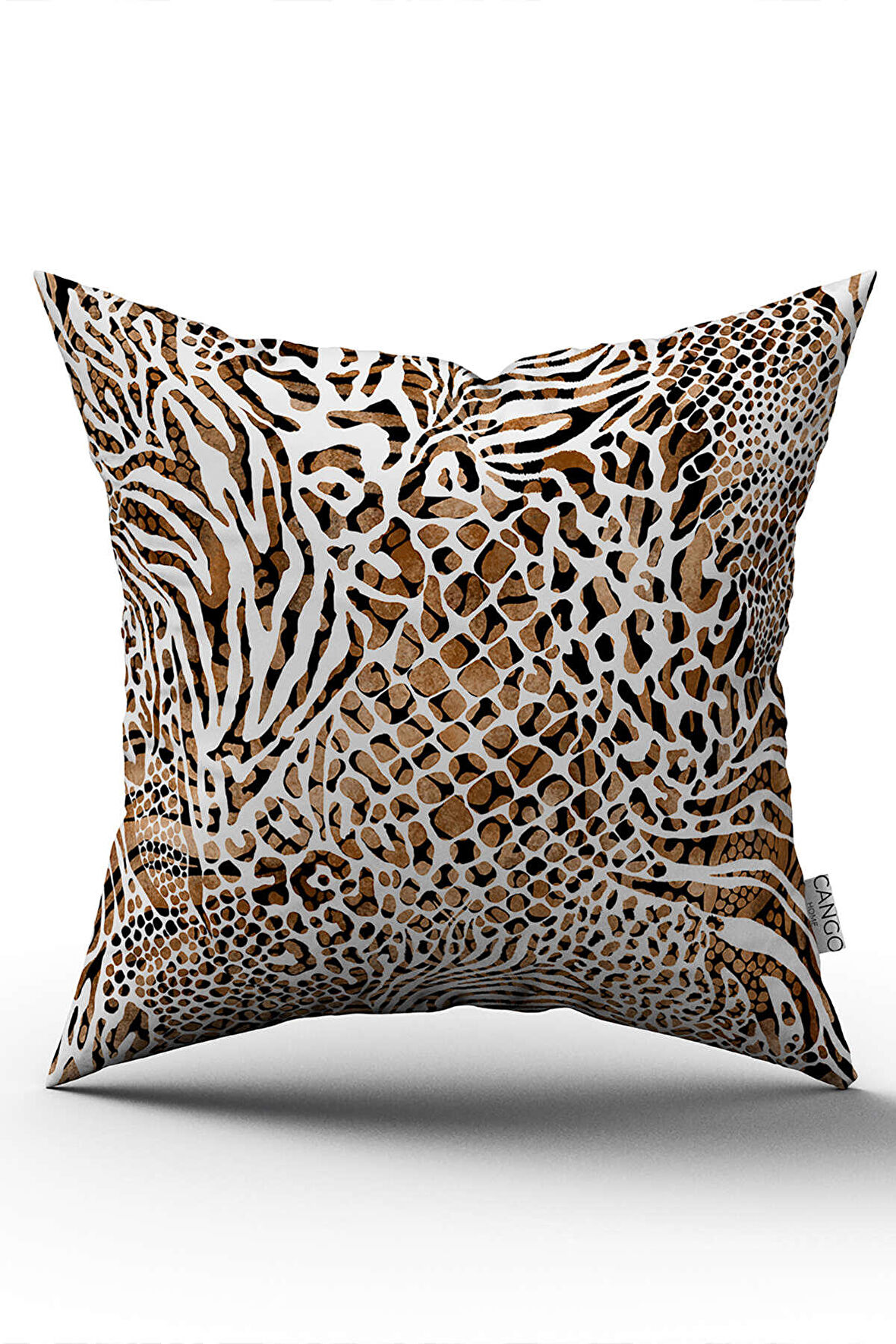 Kahverengi Beyaz Leopar ve Zebra Desenli Dijital Baskı Kırlent Yastık Kılıfı - CGH346