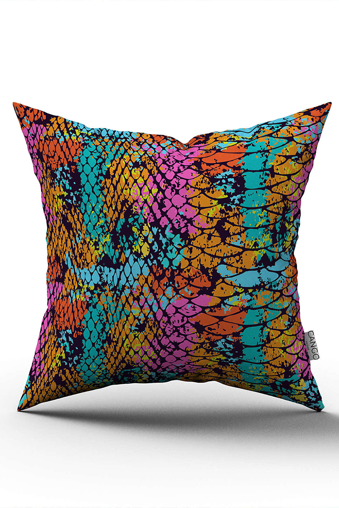 Siyah Çok Renkli Yılan Derisi Desenli Dijital Baskı Kırlent Yastık Kılıfı - CGH373