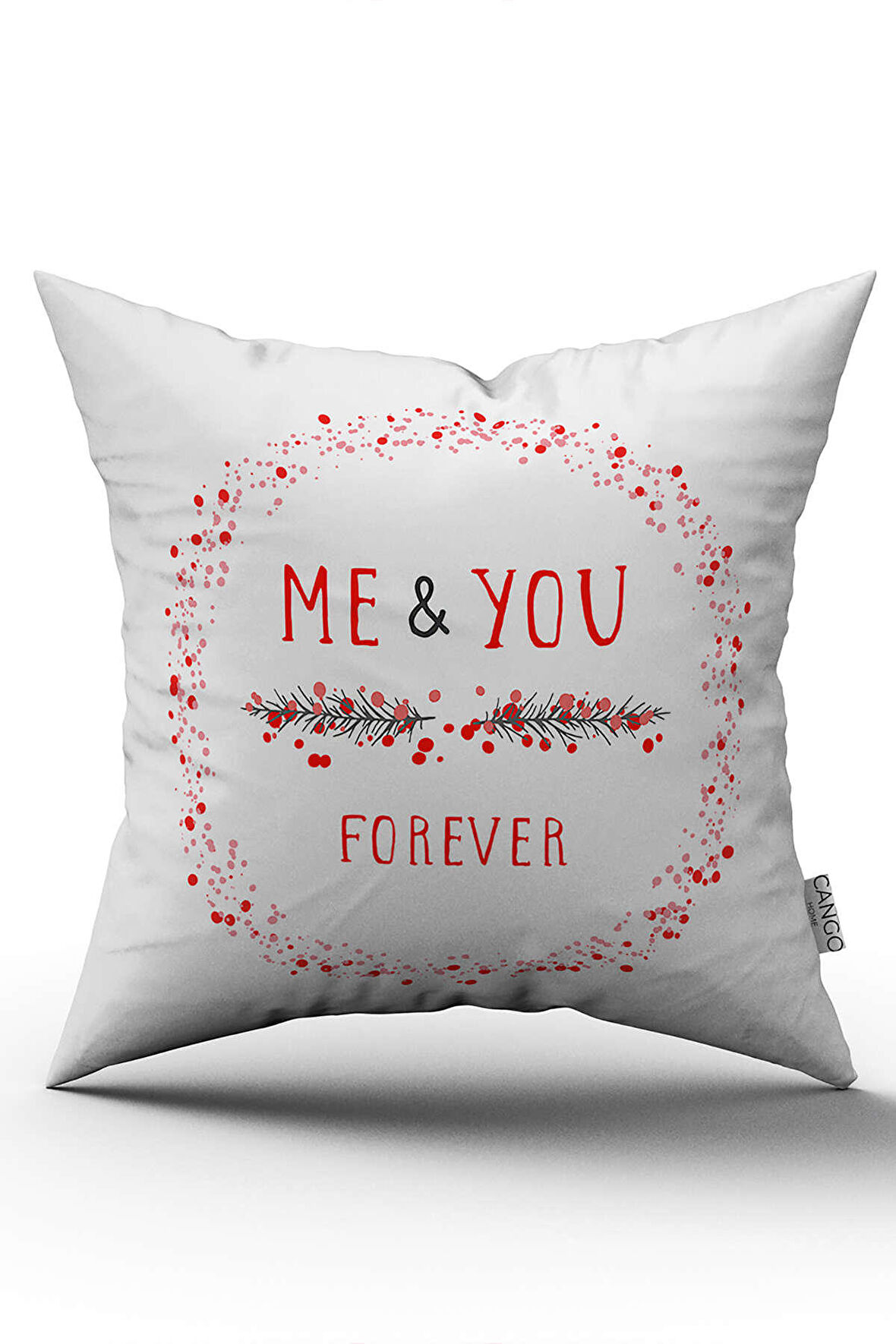 Beyaz Kırmızı Me&You Yazılı Modern Dijital Baskı Kırlent Yastık Kılıfı - CGH401