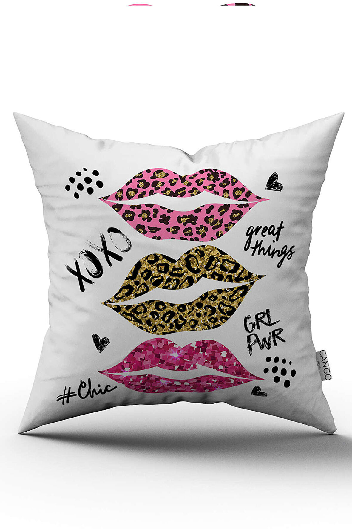 Beyaz Pembe Modern Leopar Desenli Dijital Baskı Kırlent Yastık Kılıfı - CGH426