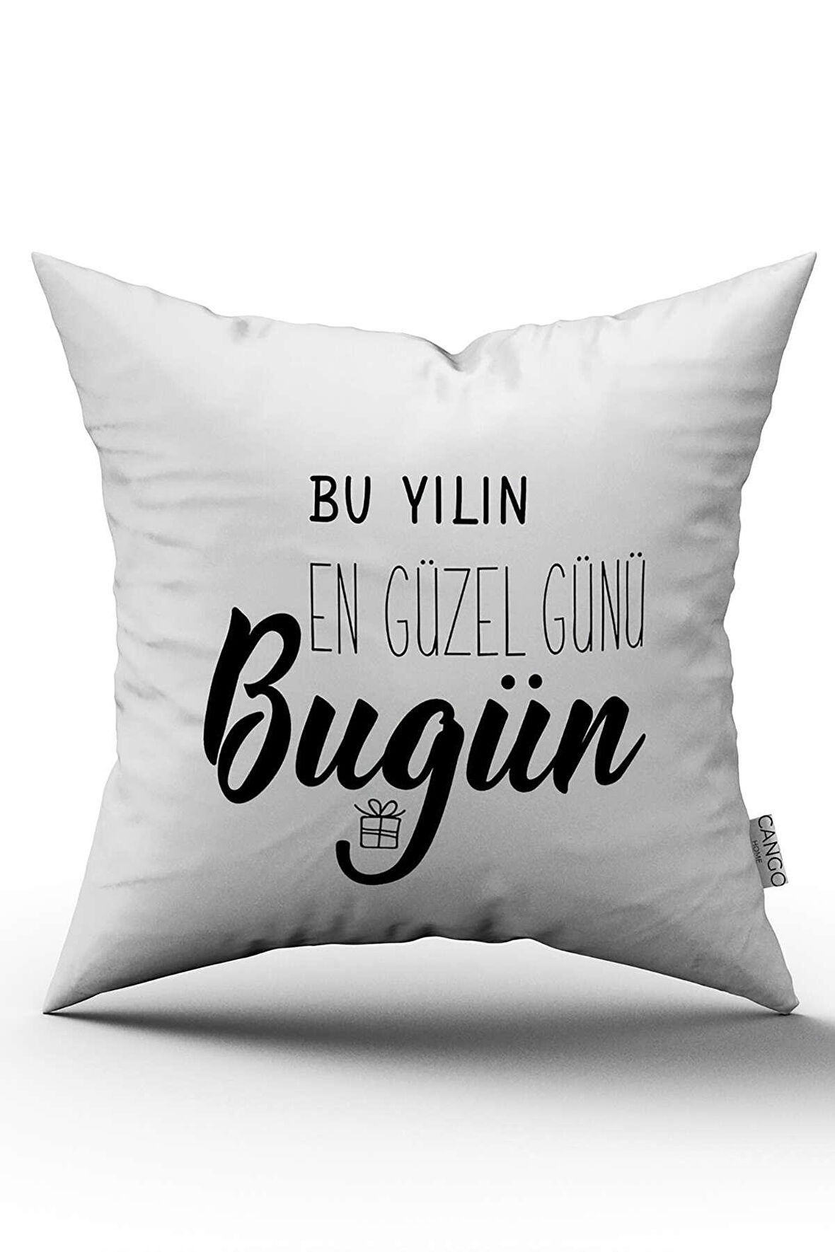 Beyaz Siyah Yazılı Dekoratif Dijital Baskı Kırlent Yastık Kılıfı - CGH476