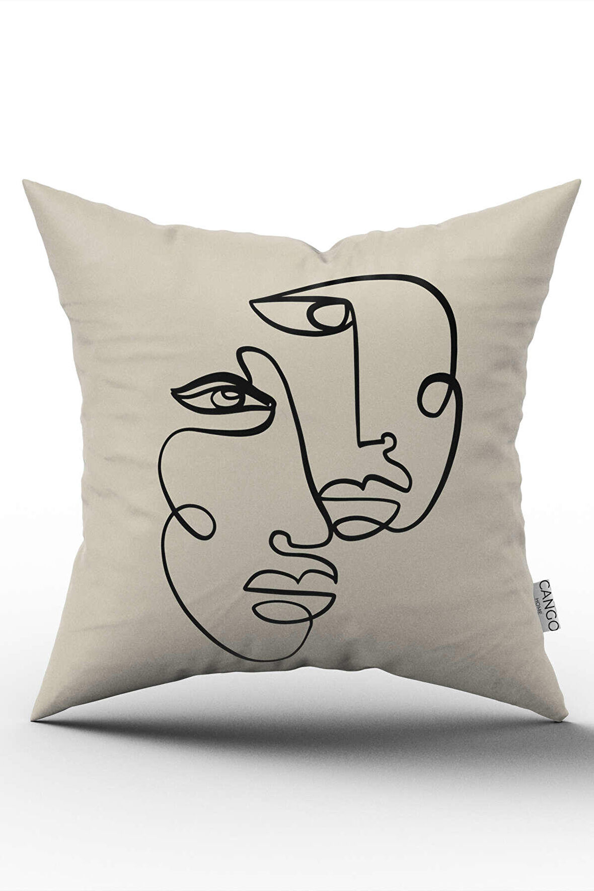 Bej Siyah Modern Silüet Figür Desenli Dijital Baskı Kırlent Yastık Kılıfı CGH512