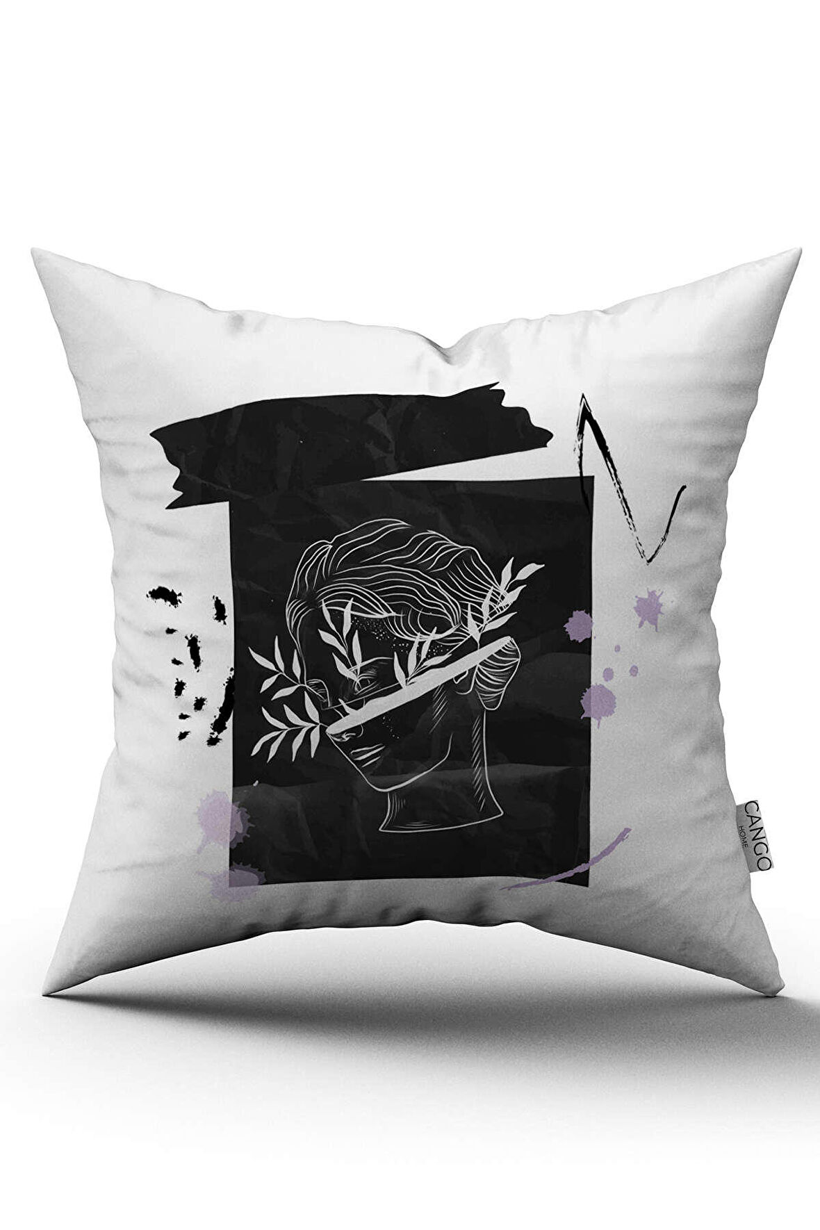 Beyaz Siyah Modern Heykel Figürlü Dijital Baskılı Kırlent Kılıfı CGH548